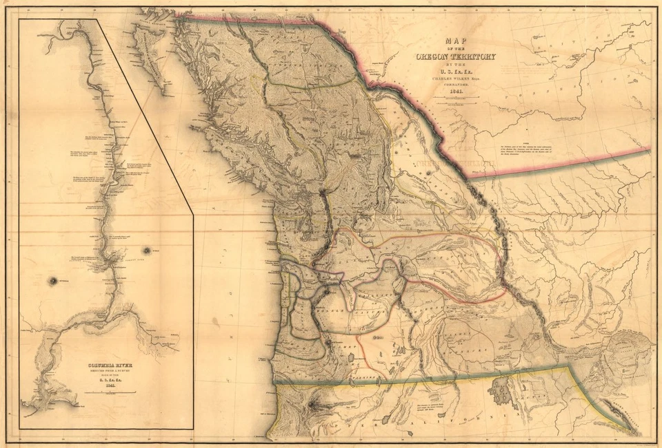 HISTORIX 16" x 24" 1844 Map Of The Oregon Territory Columbia River Northwest Pacific