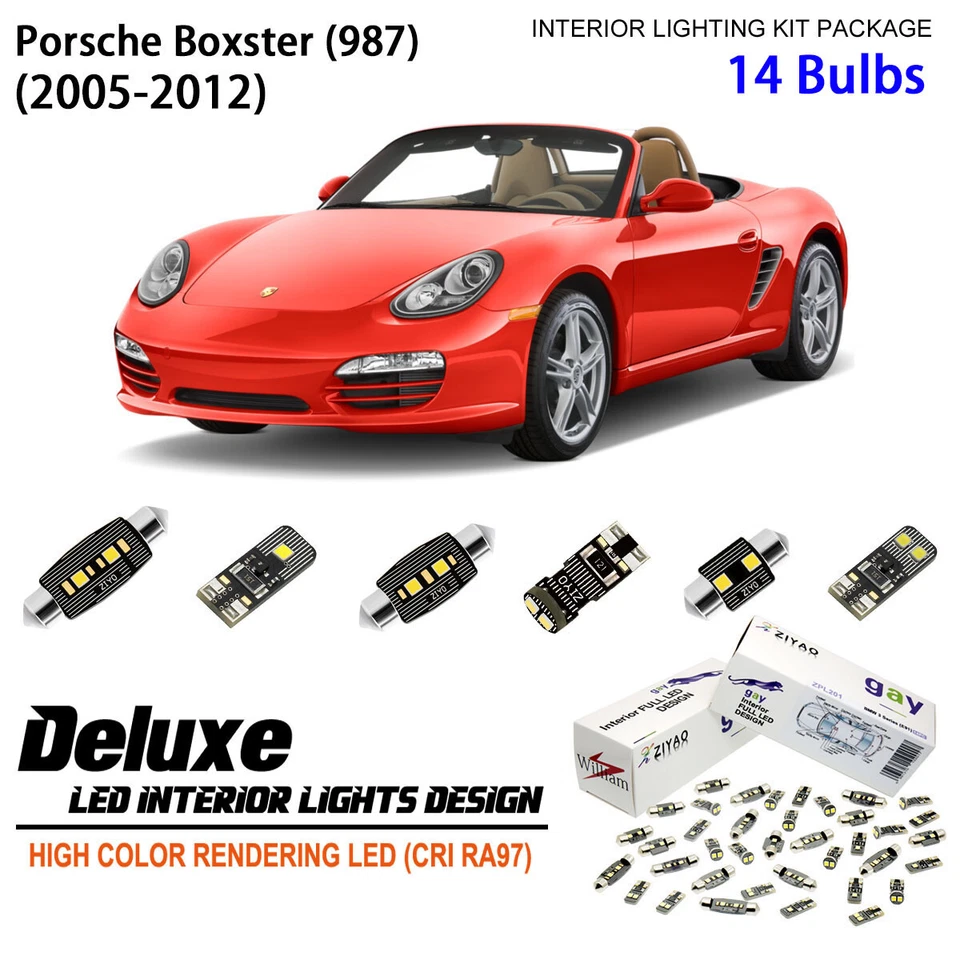 Kit de actualización de luz interior LED de 14 piezas para Porsche 987 Boxster bombillas blancas Foto 1 de 4