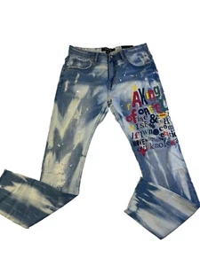 Mens AKOO 100% authentic size 34 Jeans & Color light wash blue denim - Picture 1 of 9