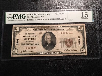National Bank Note Millville New Jersey PMG 15 Choice Fine.only 20 Small Notes - Image 1 of 2
