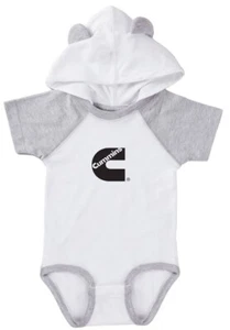 Cummins Trucks Motor Infant Baby Bodysuit with Hood and Ears White & Grey - Picture 1 of 1
