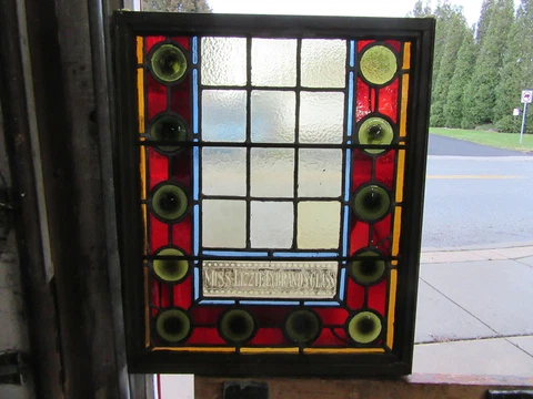 ~ ANTIQUE STAINED GLASS WINDOW 11 JEWELS ~ 23.5 x 28 ~ ARCHITECTURAL SALVAGE ~ Cover