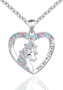 Unicorns Gifts for Girls Unicorn Necklace for Little Girls Women CZ Unicorn Hear - Picture 1 of 5