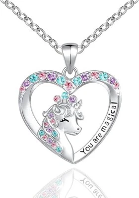 Unicorns Gifts for Girls Unicorn Necklace for Little Girls Women CZ Unicorn Hear - Image 1 of 4