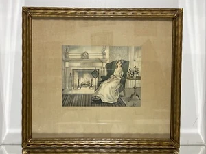 VTG. Picture Frame Gold Gilded May L. Farini signed, Woman Fireside Reverie - Picture 1 of 14
