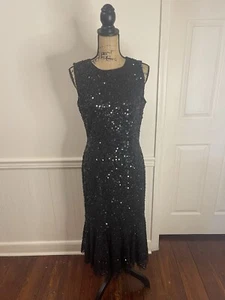 Mac Duggal #5597 NWT Size 8 Sequined High Neck Sleeveless Flared Dress - Picture 1 of 6