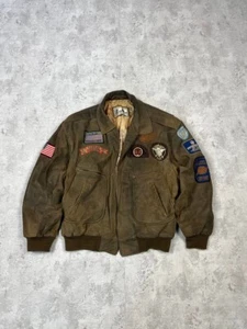 Excelled Leather Jacket American Flag Patches Brown Size XL - Picture 1 of 19