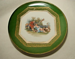 Antique Gilt Porcelain Wall Hanging Medallion Charger Plate Victorian Scene 12" - Picture 1 of 6