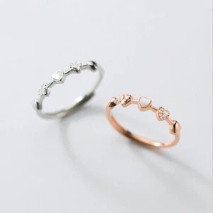 Anillo ajustable meñique de banda delgada corazón de plata esterlina banda delgada A3594 - Imagen 1 de 7