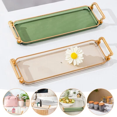 1Pc Plastic Serving Tray with Handles for Dresser Toilet Bedroom Home Kitchen - Image 1 of 4
