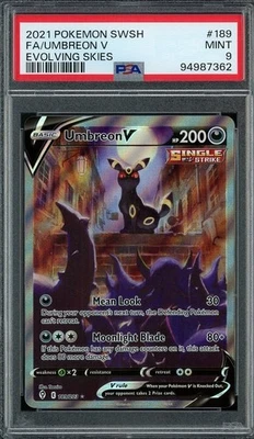 2021 Pokemon SWSH Evolving Skies 189/203 UMBREON V Full Art PSA 9 Mint - Image 1 of 2