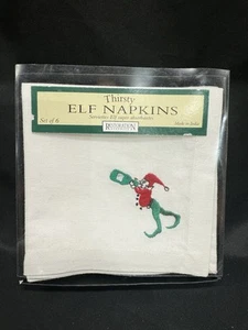 Holiday Cocktail Napkins Thirsty Elf Restoration Hardware 6 in Box 100% Cotton - Picture 1 of 1