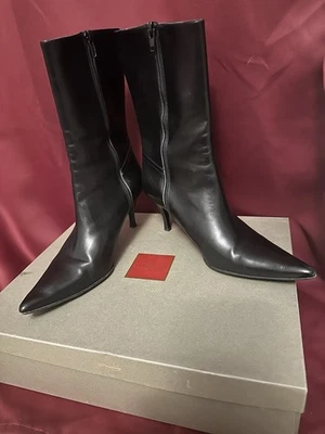 Cole Haan 黑色皮革尖头高跟靴 — 第 1/4 张图片