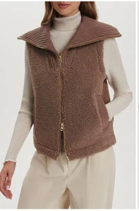 Varley Aspen Gilet Sherpa Fleece Vest Cream Ribbed Funnel Collar Women’s Small - Picture 1 of 10
