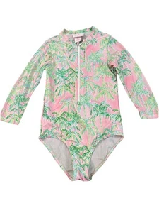 Tommy Bahama Tropical Pink Palm Tree’s Long Sleeve Swimsuit Girl size M 7-8 - Picture 1 of 7