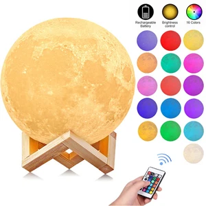 LED Lamp 3D Moon Night Light Romantic 16 Colors AUX TO USB With Remote - Picture 1 of 10