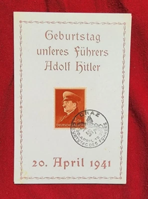 Adolf Hitler Birthday stamp 1941 w German Postcard WWII Nazi Germany Third Reich - Image 1 of 2