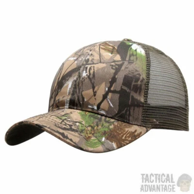 Mesh Back Real Tree Camouflage Baseball Cap Hunting Hat Army Airsoft Oak Leaf UK - Image 1 of 4