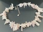 Necklace Pink Rose Quartz Slab White pearl Sterling Silver 925 Clasp 17.5 - 19