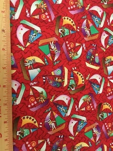 Fun In The Sun Sail Away Possibilities Red Animals Sail Boats cotton fabric BTY - Picture 1 of 1