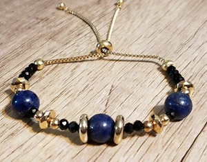 Hand Crafted Lapis Lazuli on 14k Yellow Gold Ipn Plated Stainless Steel Bolo... - Picture 1 of 3