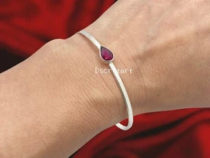 925 Sterling Silber Granat Armreif, Frau Edelstein Armreif Geschenk für Freundin - Bild 1 von 9