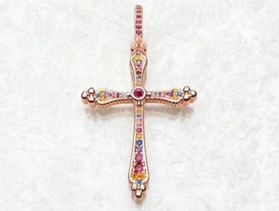 Colgante Cruz Plata de Ley 925 Rosa Realeza Antiguo Vintage 1.5 Pulgadas Regalo Foto 1 de 4
