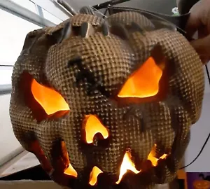Flaming Burlap Pumpkin 12" x 10" LED Scary Rotten Pumpkin New w Tag - Picture 1 of 2