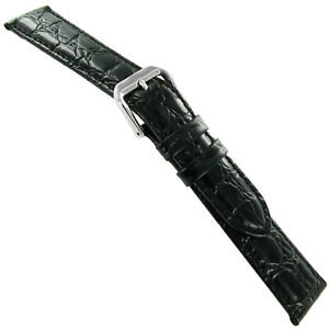 18mm deBeer Black Alligator Grain Genuine Leather Stitched Mens Watch Band SHORT