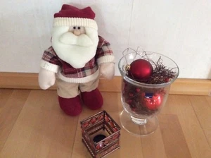 Weihnachtsmann, Weihnachtsdeko Glaswindlicht mit Kugeln & Teelicht rot - Bild 1 von 2