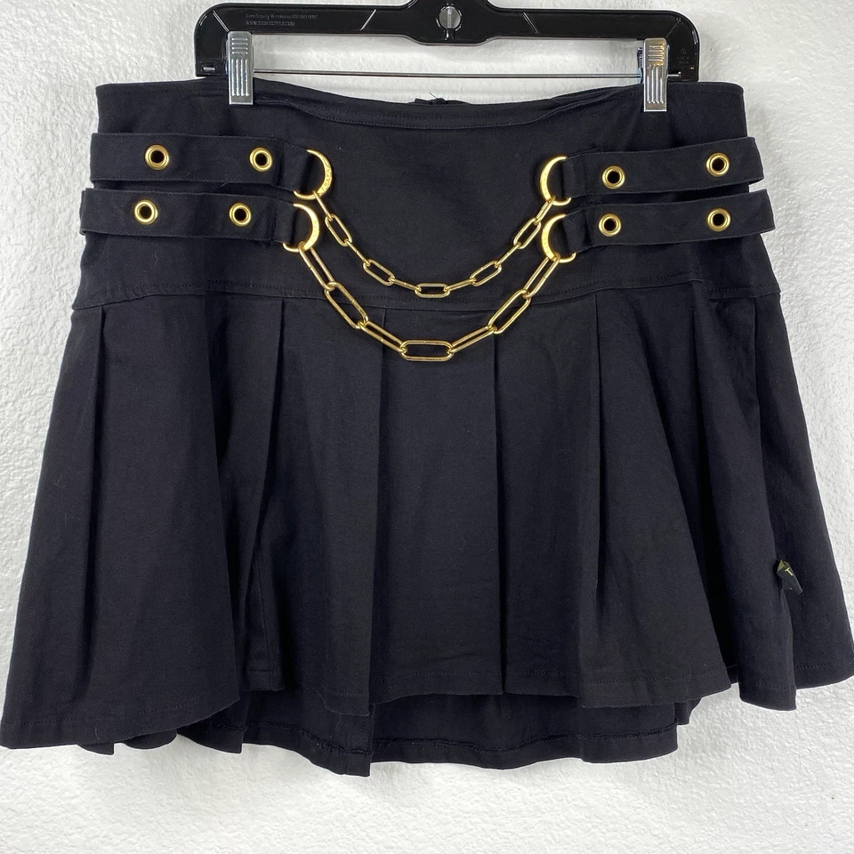 Falda Tripp Para Mujer Negra Talla 16 Plisada Oro Cadenas Ojales Grunge Gótico Punk Foto 1 de 4