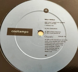 12" Inch - 80's - Milli Vanilli - Baby Don't Forget My Number - N/M - Picture 1 of 2