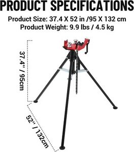 Tripod Pipe Chain Vise 1/8-5" Capacity Folding Steel Legs W/Harden Teeth & Chain - Picture 1 of 6
