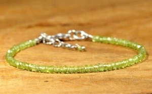 A+ Green Peridot Healing Faceted Rondelle Gemstone Beads 6-8" Men Women Bracelet - Picture 1 of 8