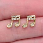 1Ct Round Labcreated Moissanite Music Notes Stud Earrings 14K Yellow Gold Plated