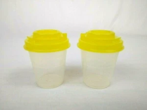 2 Tupperware Clear Midget Containers w/ Yellow Shaker Lids #101 Salt Pepper 2.5" - Picture 1 of 9