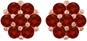 Round Simulated Garnet Flower Cluster Stud Earrgs  14k Gold Plated Silver 925 - Picture 1 of 6