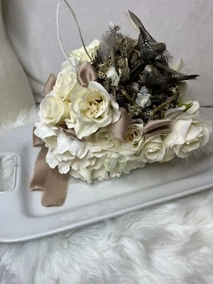 Wedding Bouquet Unique Bridal bouquet W/Birds Nest 🪺 Roses, Satin - Image 1 of 4