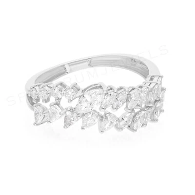 Two Row 0.96 Ct Lab Grown Diamond Band 14K White Gold Women's Engagement Ring - Image 1 of 4