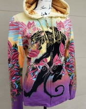 Christian Audigier Velvet Panther Ed Hardy Rhinestone Hoodie Jacket Sz L RARE