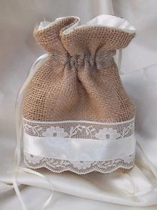 Hessian Lace & Satin Bridal  Bridesmaid Dolly Bag HANDMADE - Picture 1 of 3