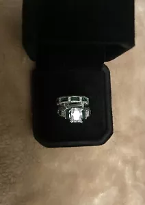 Damen NEU MIT BOX Swarovski Ehering & Band Set Smaragdschnitt Größe 6 - Bild 1 von 16