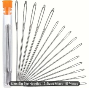 15PCS Hand Sewing Big Eye Needles Mixed Assorted Sizes In Tube Random Cap Colour - Picture 1 of 8