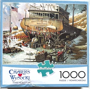 Where the Buoys Are CMP 1000 pc Puzzle Beached Ship Anchor Flag Salesman Wysocki - Picture 1 of 6