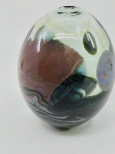 John Lewis Studio Art Glass Moon Bottle 1974 Glossy Signed 4.5" Tall Fused Glass - Picture 1 of 5