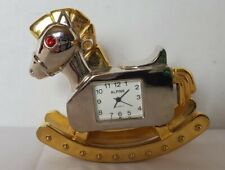 T.W.C. Co. Inc Japan Gold/Silver Metal 2 Tone Rocking Horse Figurine Clock 2.5"