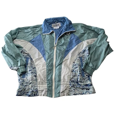 Jaqueta corta-vento vintage Otello Pelle anos 90 colorblock náilon estampa abstrata G - Imagem 1 de 4