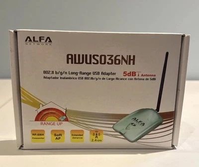 New Alfa Network AWUS036H 802.11 g/b Long Range USB Wireless Adapter 5dB Antenna - Image 1 of 3