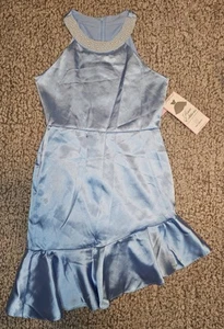 Rare Editions Garden Party Satin Blue Dress Size 12 - Picture 1 of 3