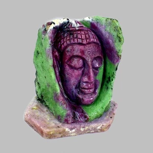 Handmade Gautama Buddha Thai Carving Unheated 663ct Ruby Zoisite Ruby Gemstone - Picture 1 of 13